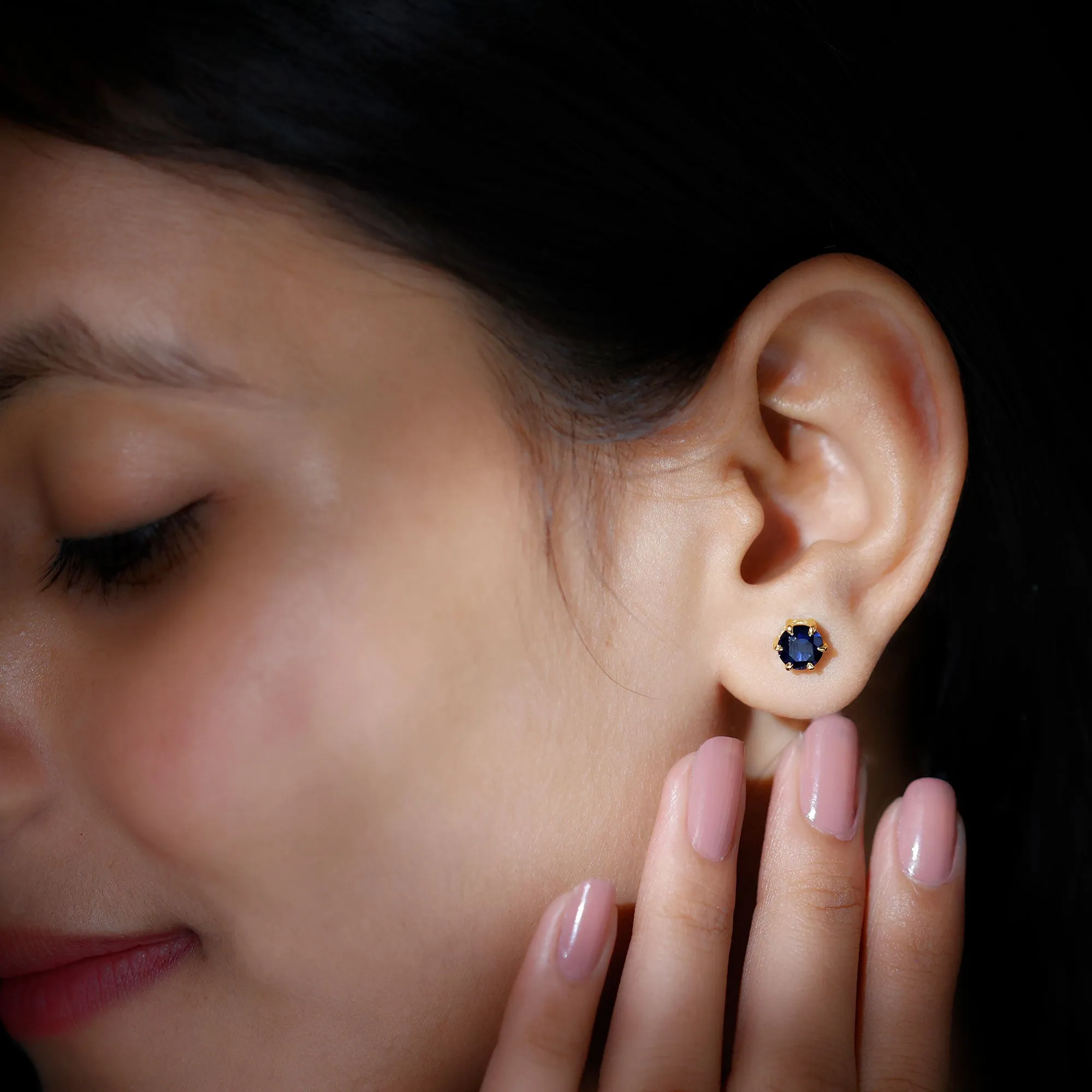 2 CT Lab Created Blue Sapphire Solitaire Stud Earrings