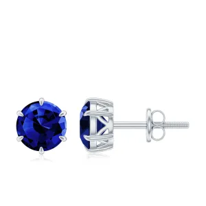 2 CT Lab Created Blue Sapphire Solitaire Stud Earrings
