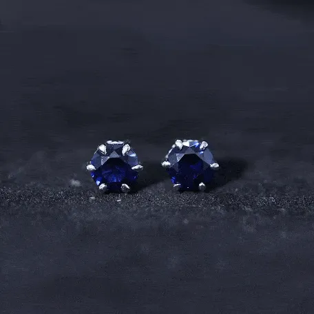 2 CT Lab Created Blue Sapphire Solitaire Stud Earrings