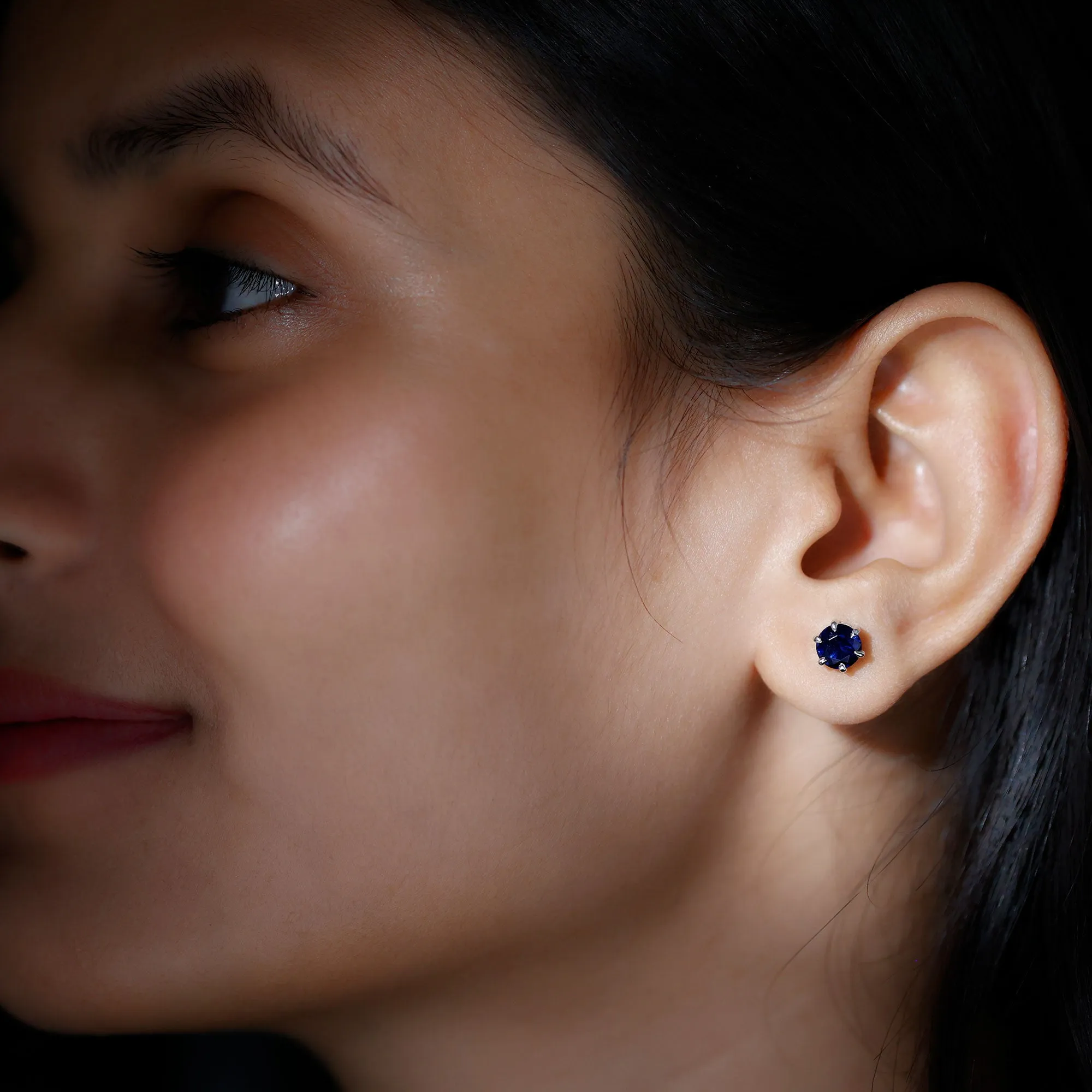 2 CT Lab Created Blue Sapphire Solitaire Stud Earrings
