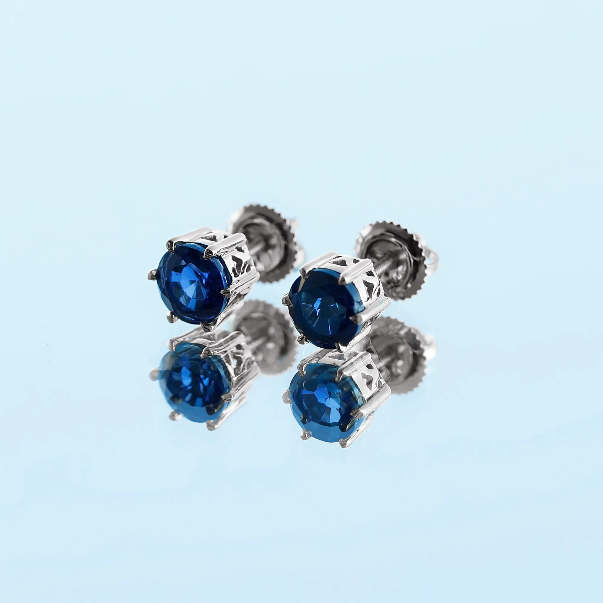 2 CT Lab Created Blue Sapphire Solitaire Stud Earrings