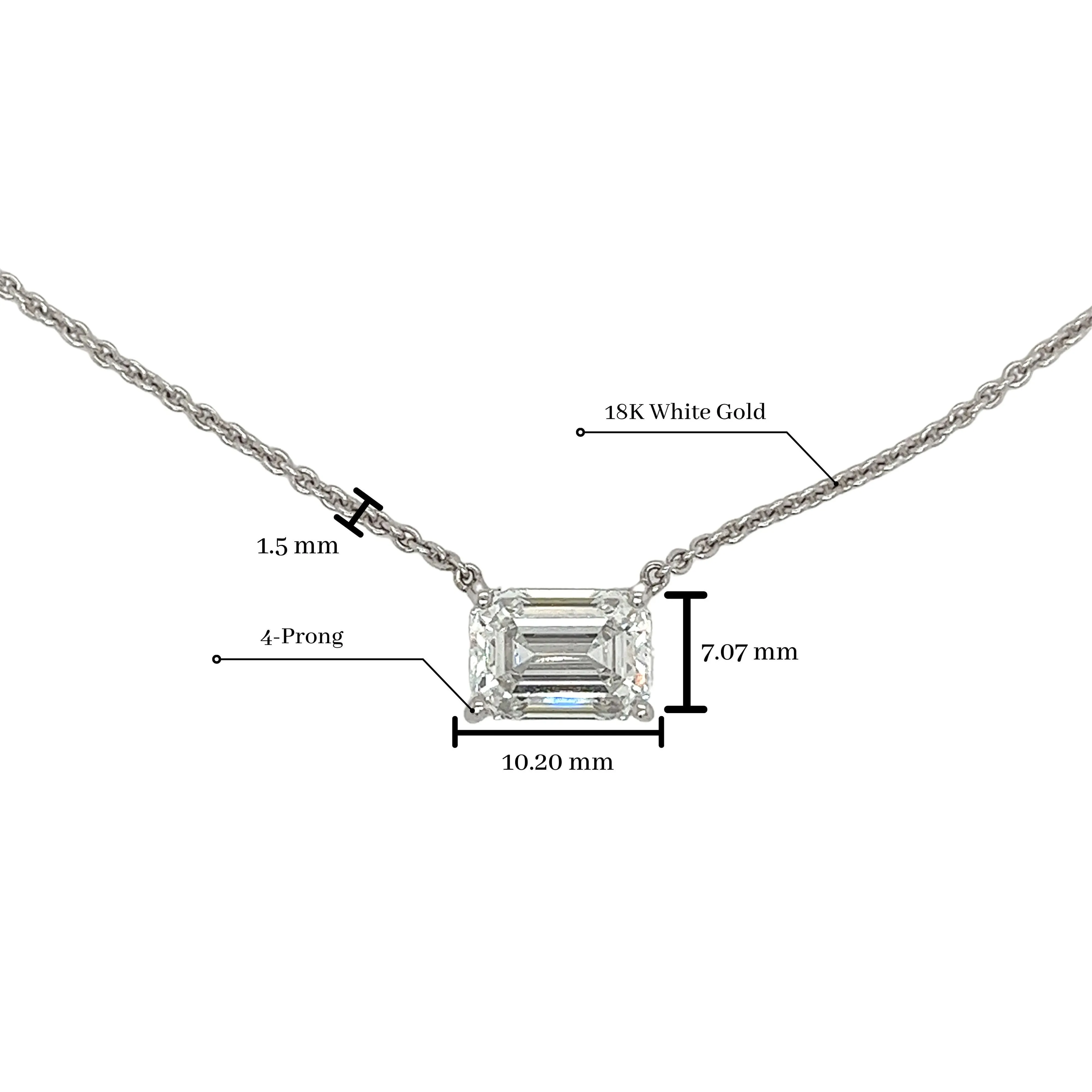 3 Carat Emerald Cut Lab Diamond Solitaire Connecting Necklace in 14K White Gold