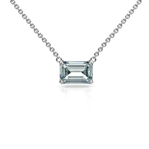 3 Carat Emerald Cut Lab Diamond Solitaire Connecting Necklace in 14K White Gold