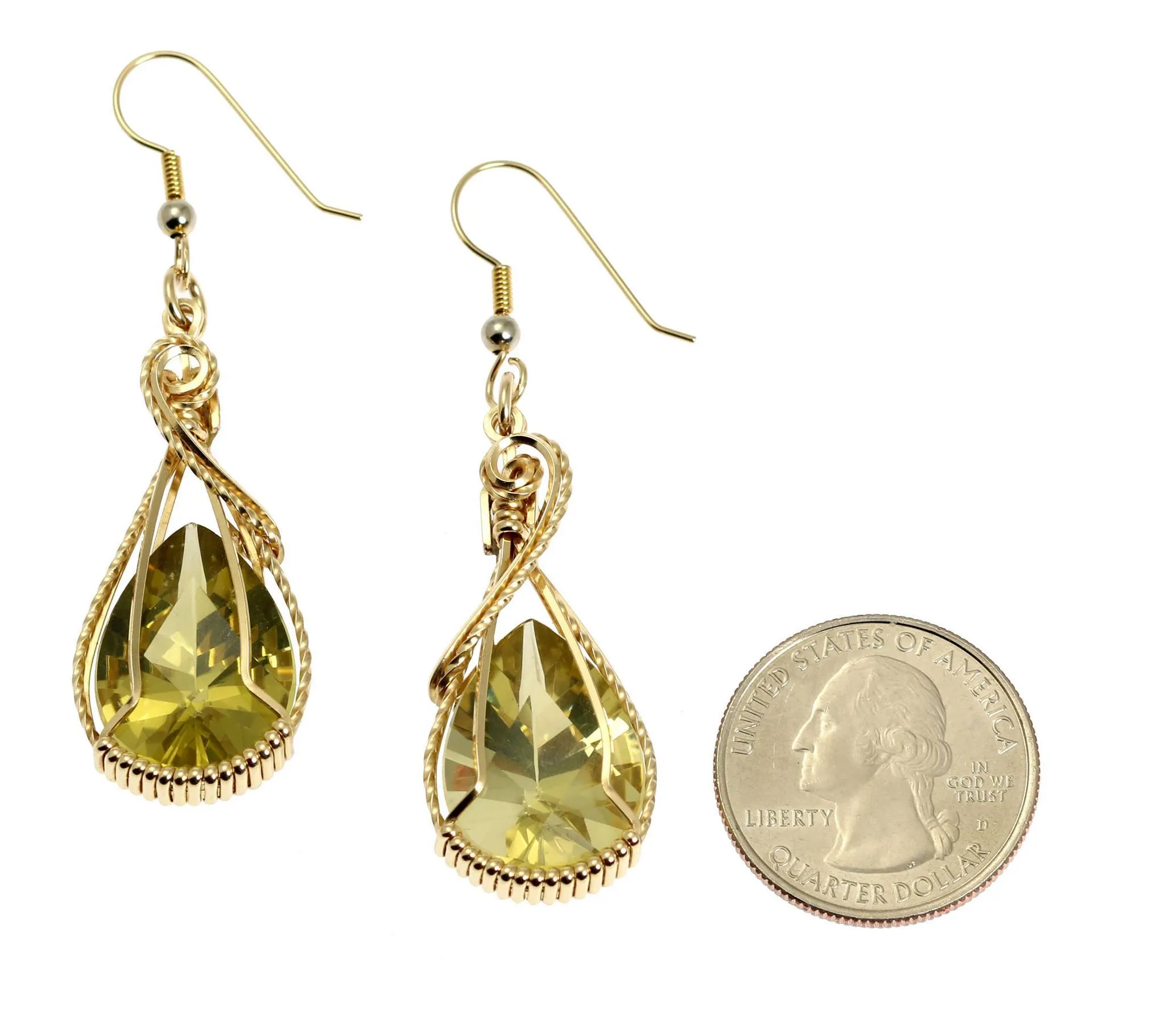 32 CT Green Gold Quartz 14K Gold-Filled Earrings