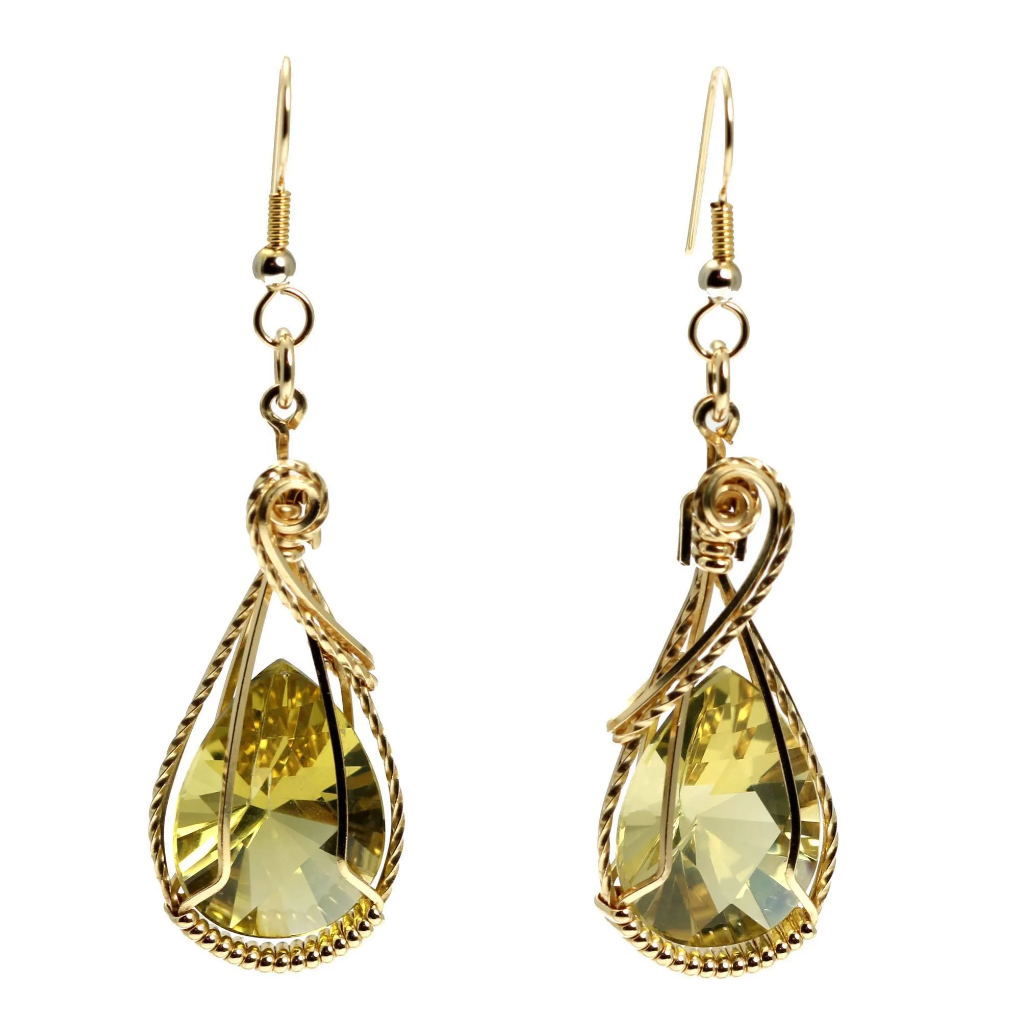 32 CT Green Gold Quartz 14K Gold-Filled Earrings