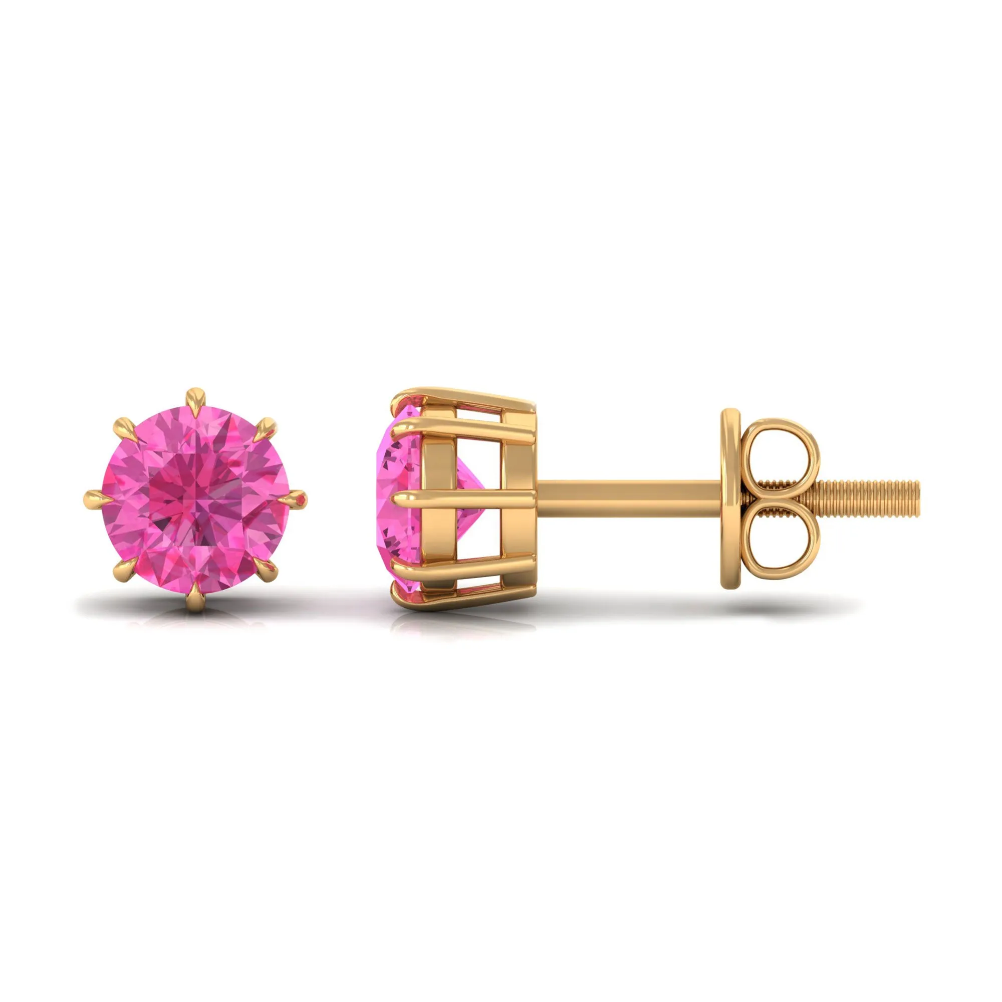 4.5 MM Natural Pink Sapphire Solitaire Stud Earrings in 8 Claw Prong Setting