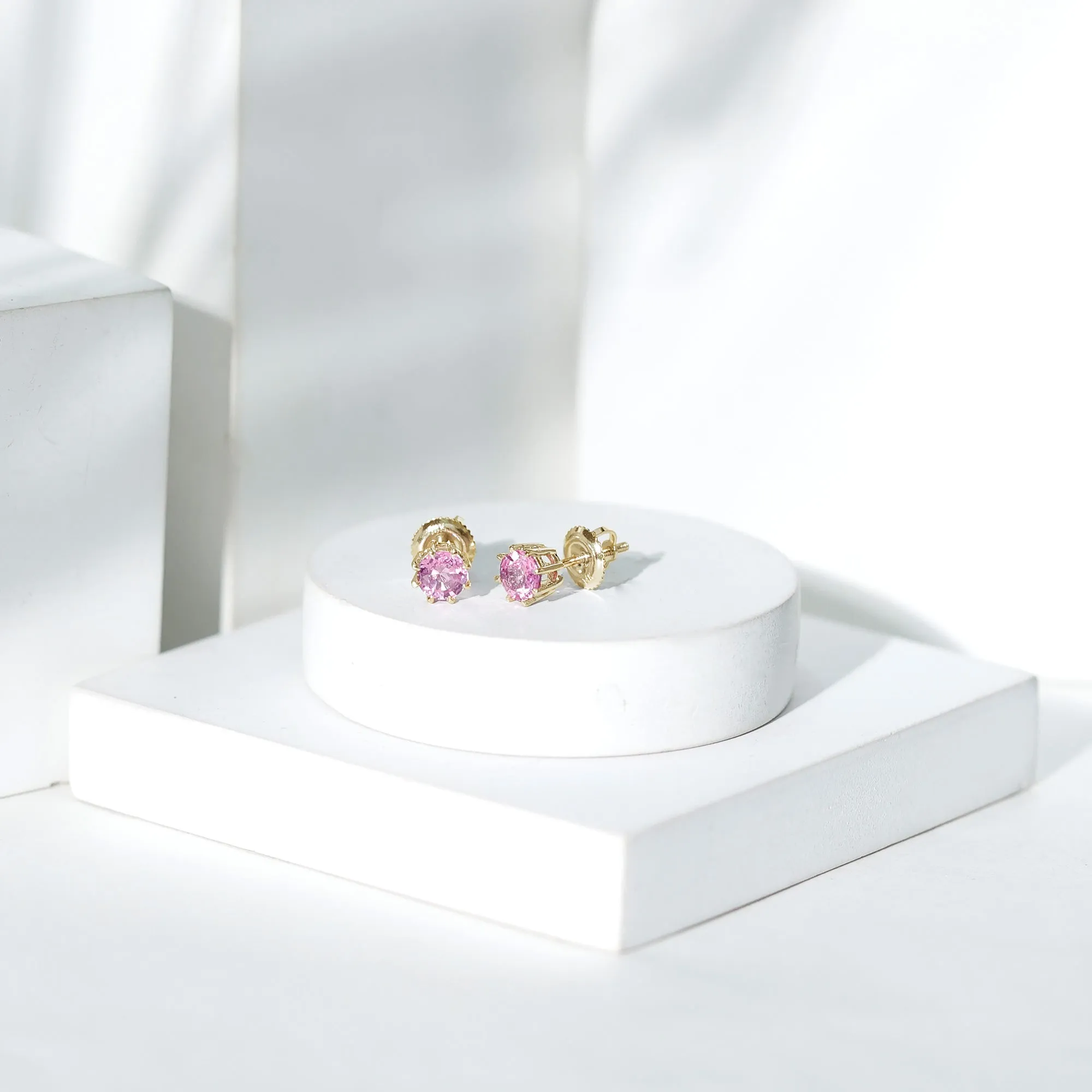 4.5 MM Natural Pink Sapphire Solitaire Stud Earrings in 8 Claw Prong Setting