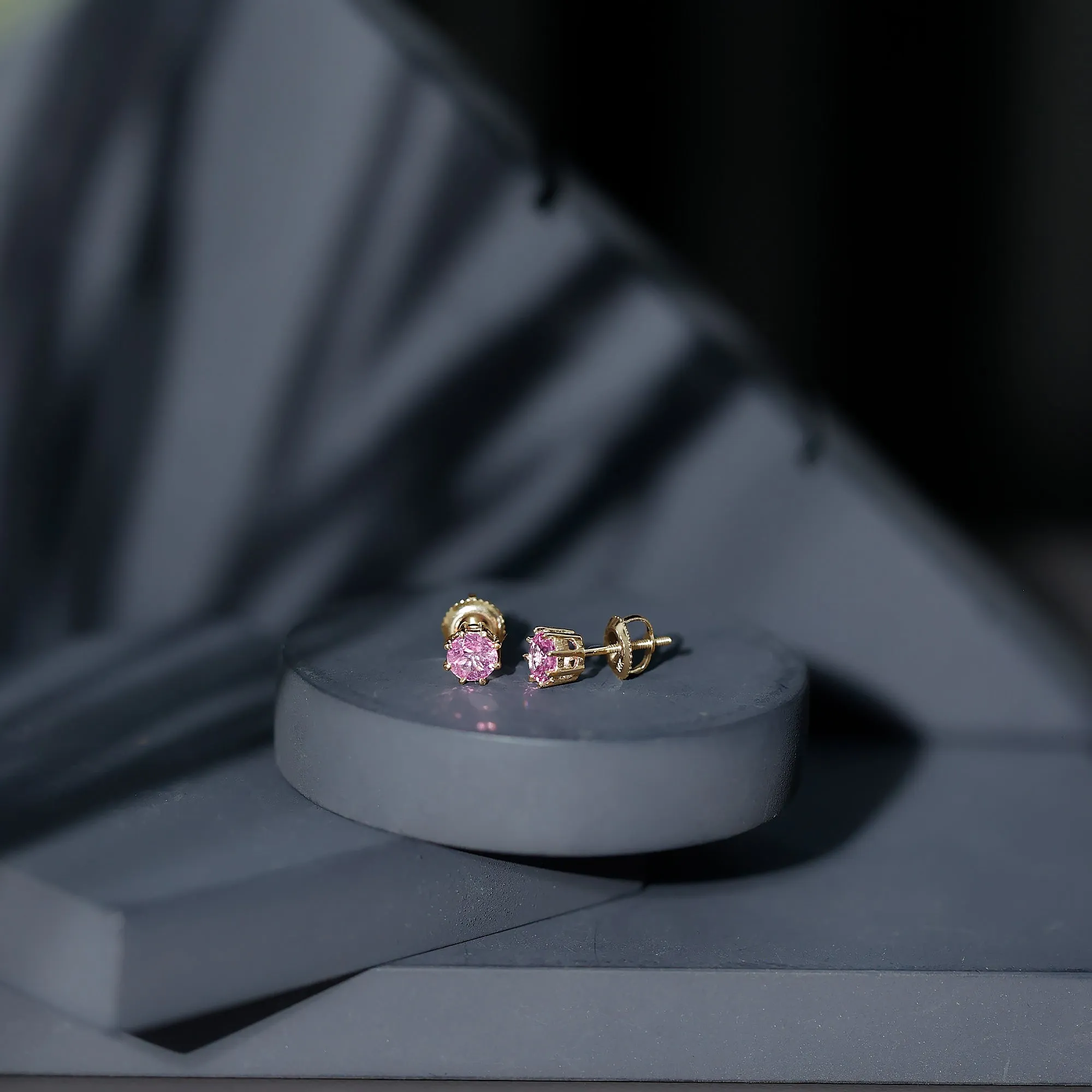 4.5 MM Natural Pink Sapphire Solitaire Stud Earrings in 8 Claw Prong Setting