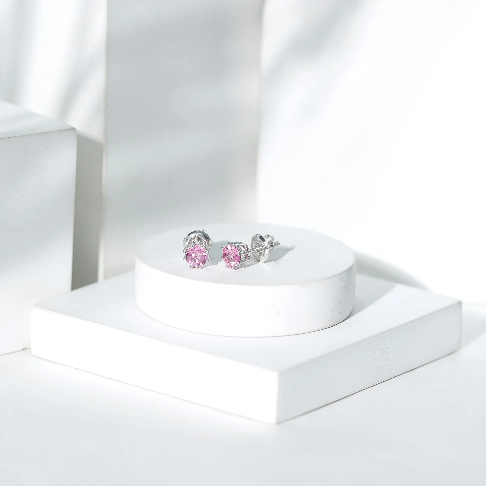 4.5 MM Natural Pink Sapphire Solitaire Stud Earrings in 8 Claw Prong Setting
