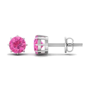 4.5 MM Natural Pink Sapphire Solitaire Stud Earrings in 8 Claw Prong Setting