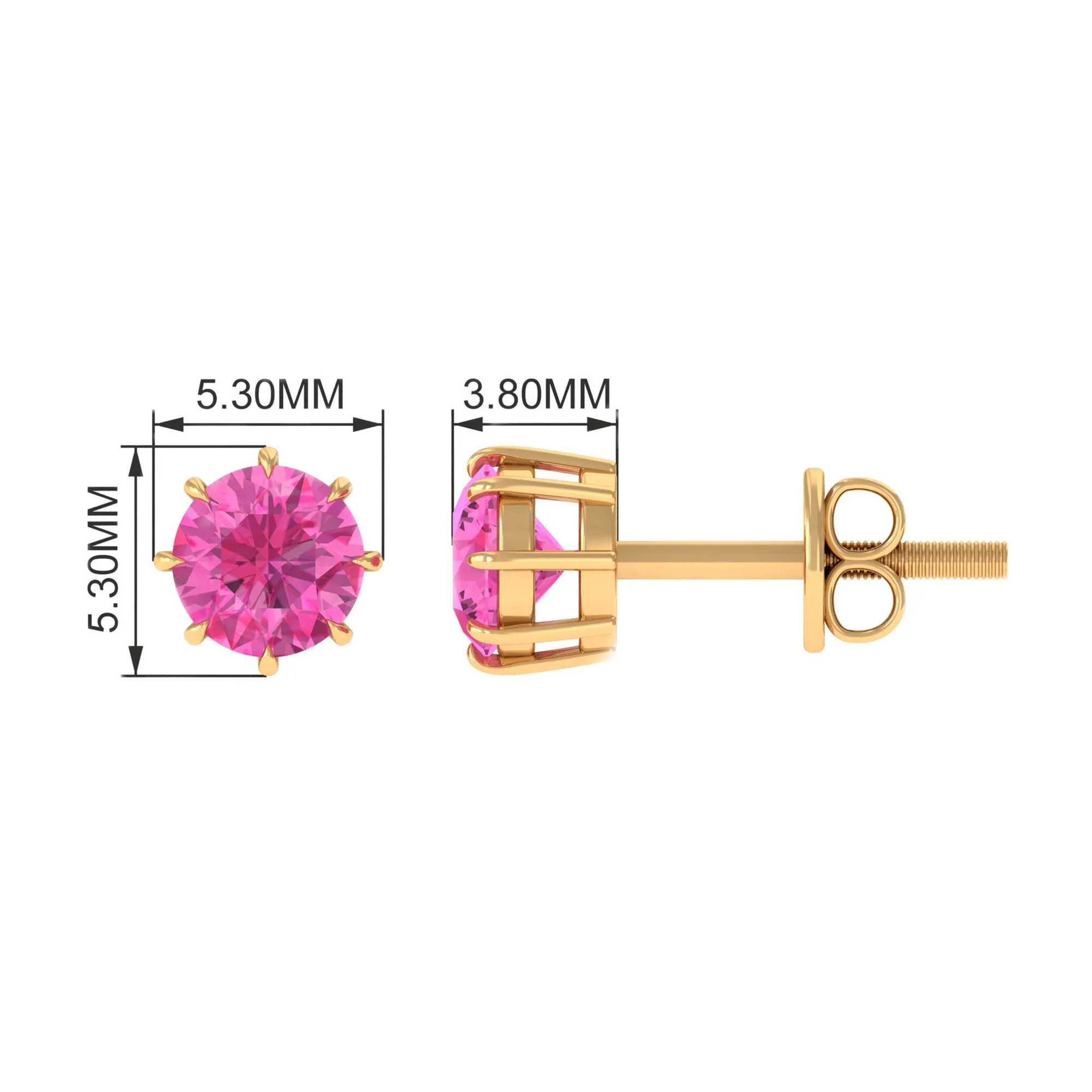 4.5 MM Natural Pink Sapphire Solitaire Stud Earrings in 8 Claw Prong Setting