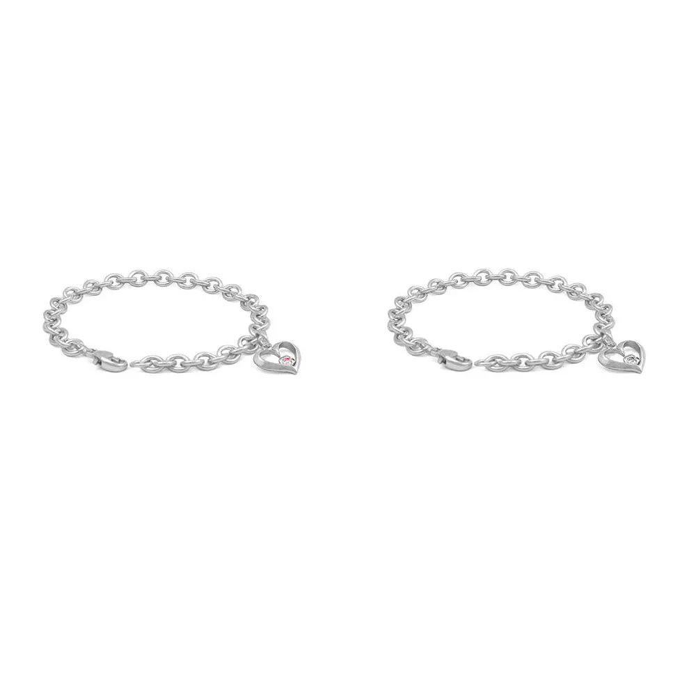 5 1/4-6 3/4 Inches Silver Open Heart Diamond Or Pink Sapphire Charm Bracelet