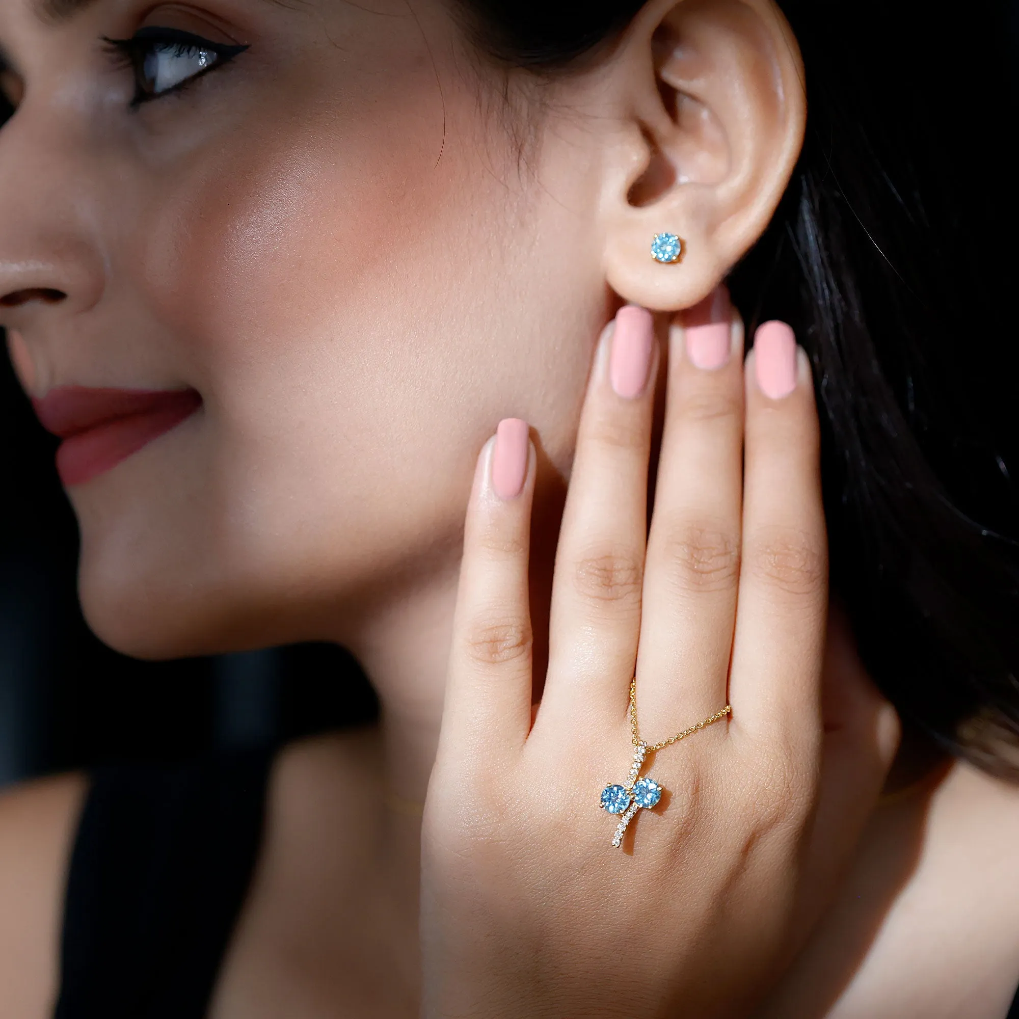 5 MM Aquamarine Minimal Jewelry Set with Diamond Accent