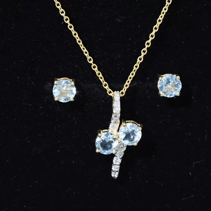 5 MM Aquamarine Minimal Jewelry Set with Diamond Accent