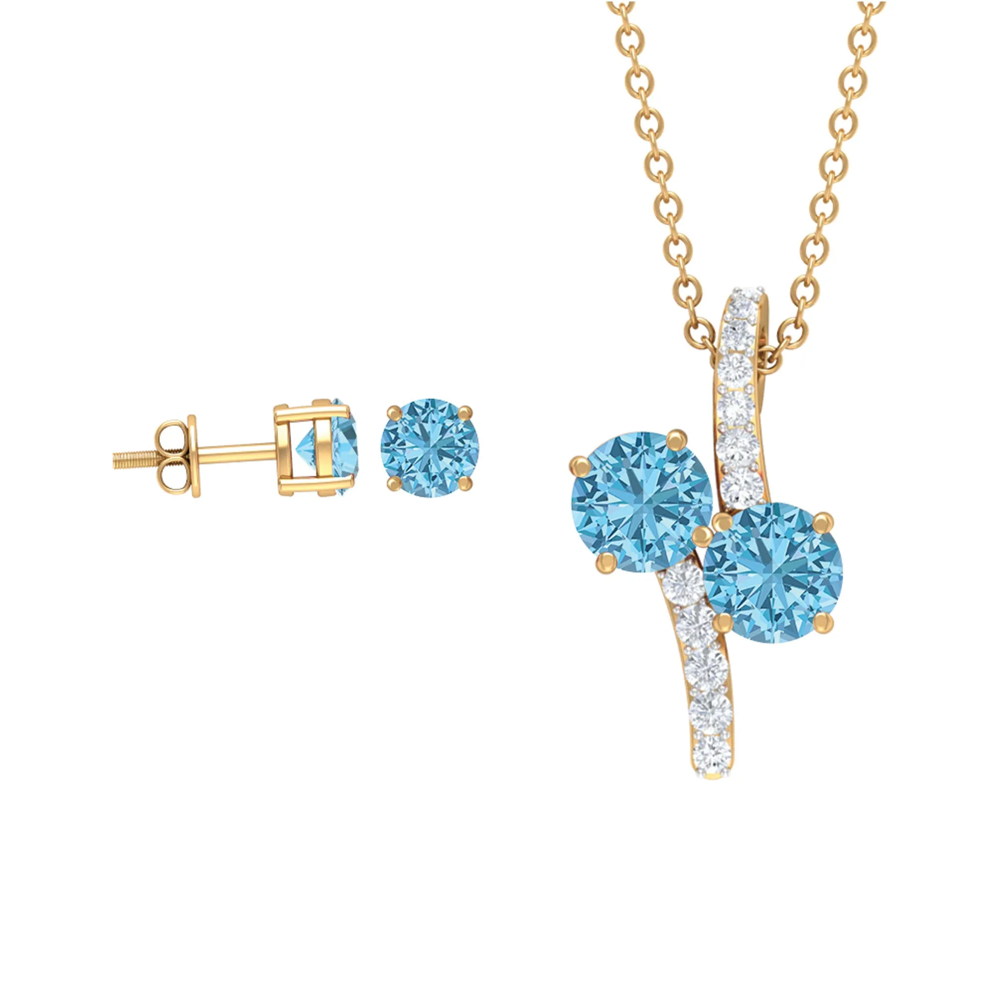 5 MM Aquamarine Minimal Jewelry Set with Diamond Accent