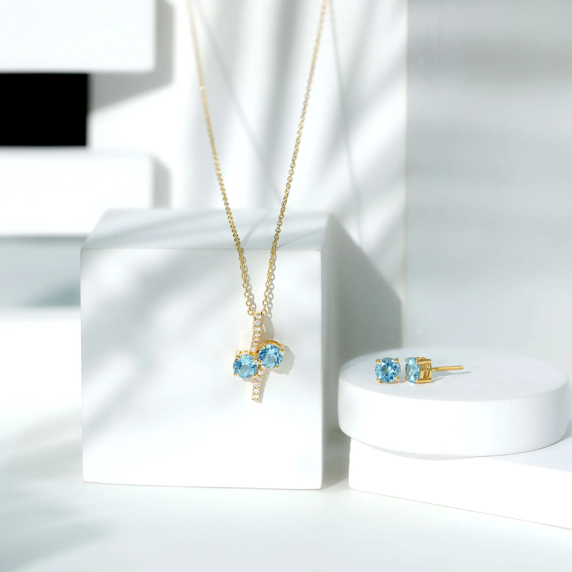 5 MM Aquamarine Minimal Jewelry Set with Diamond Accent
