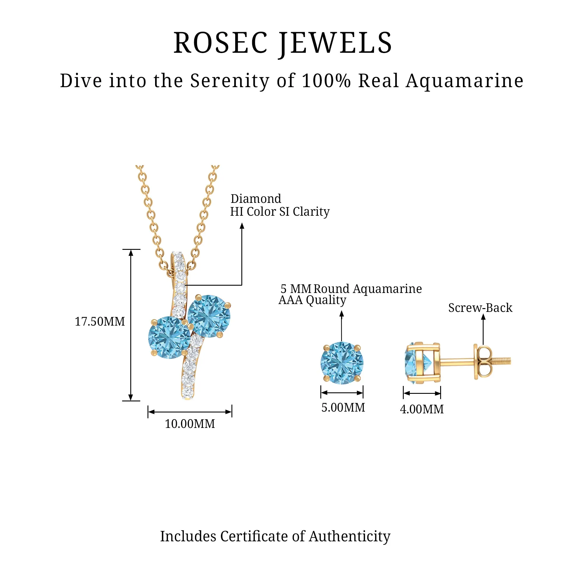 5 MM Aquamarine Minimal Jewelry Set with Diamond Accent