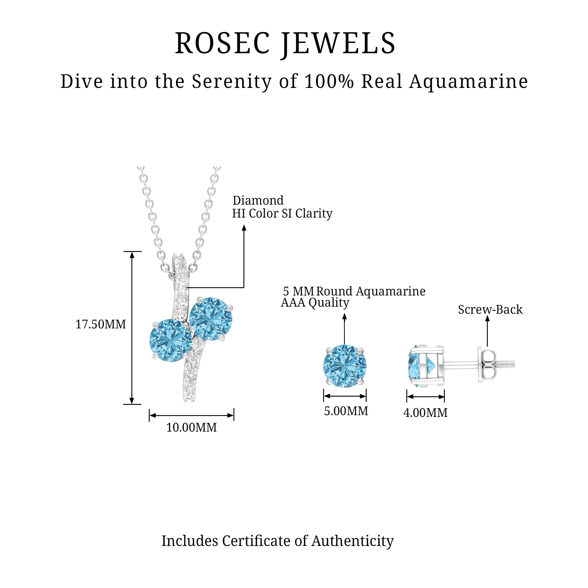 5 MM Aquamarine Minimal Jewelry Set with Diamond Accent
