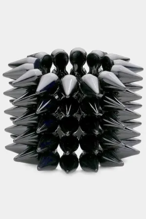 5-Row Plastic Cone Spike Stretch Bracelet - Black