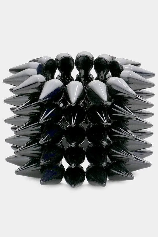 5-Row Plastic Cone Spike Stretch Bracelet - Black