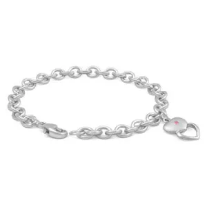 6 3/4 In Silver Pink Sapphire Stacked Hearts Charm Bracelet For Girls