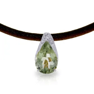 6 Carat 14K Solid White Gold Leather Necklace Green Amethyst