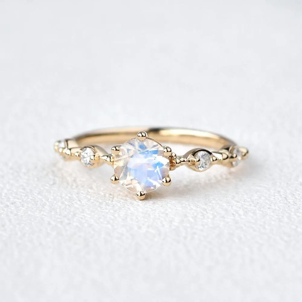6mm Blue Moonstone Rose Gold Ring