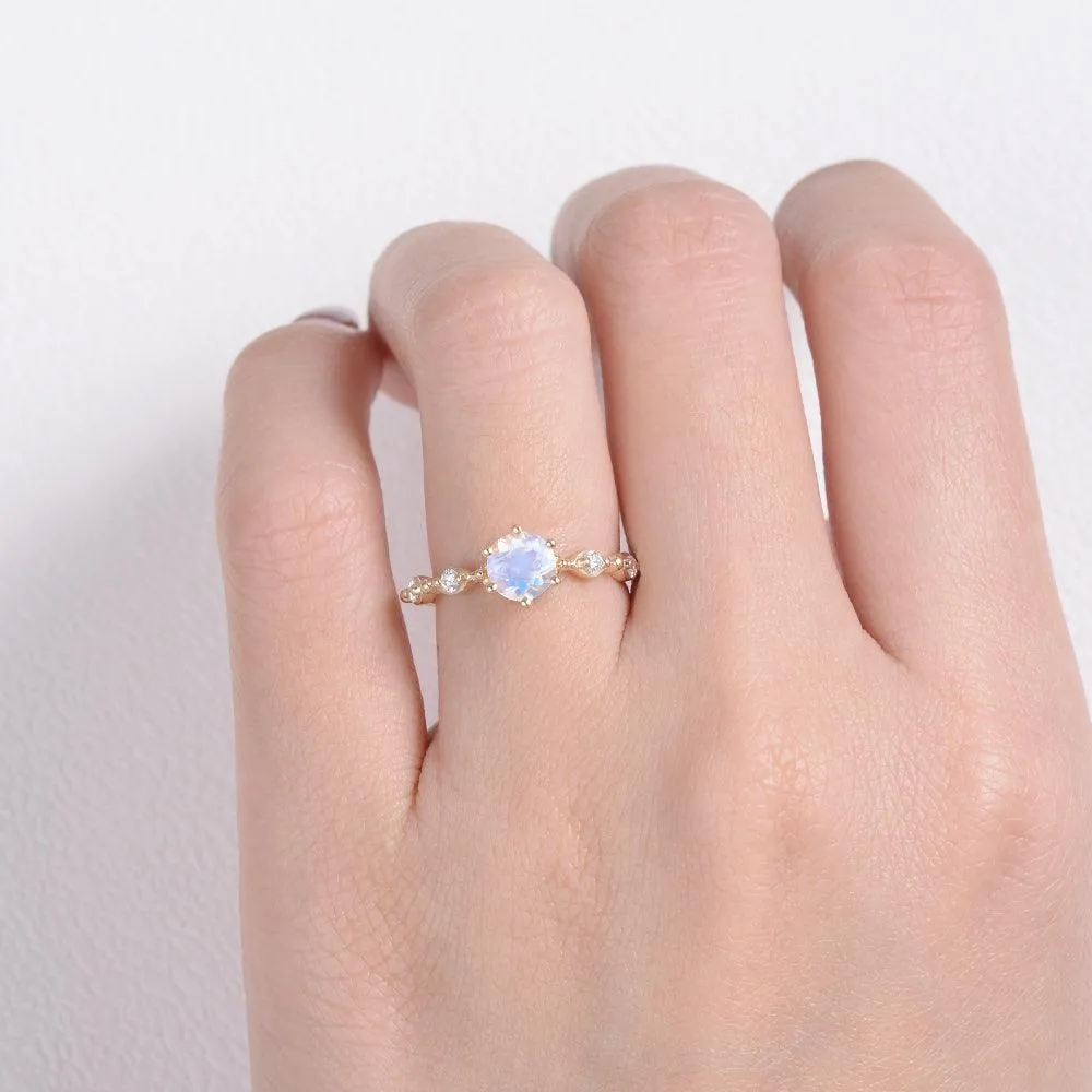6mm Blue Moonstone Rose Gold Ring