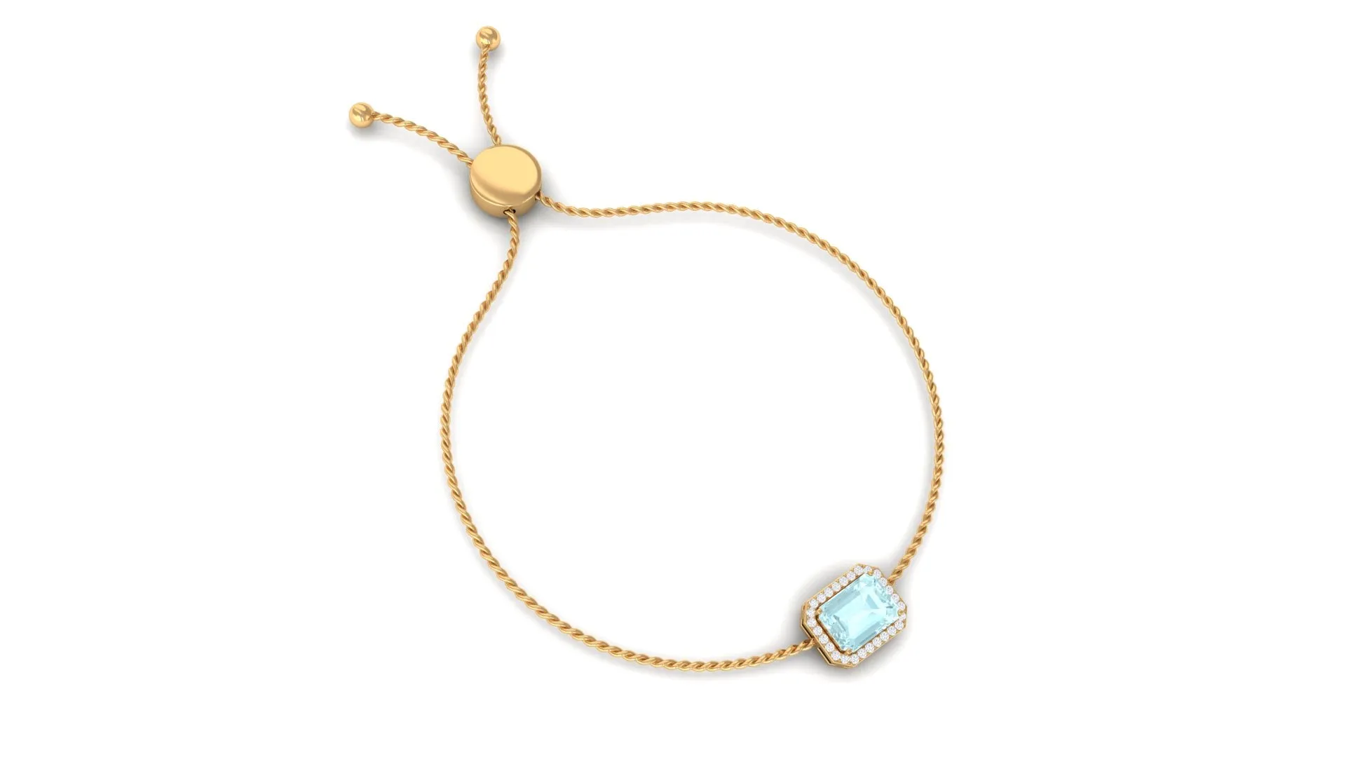 6X8 MM Emerald Cut Shape Sky Blue Topaz Bolo Chain Bracelet with Diamond Accent