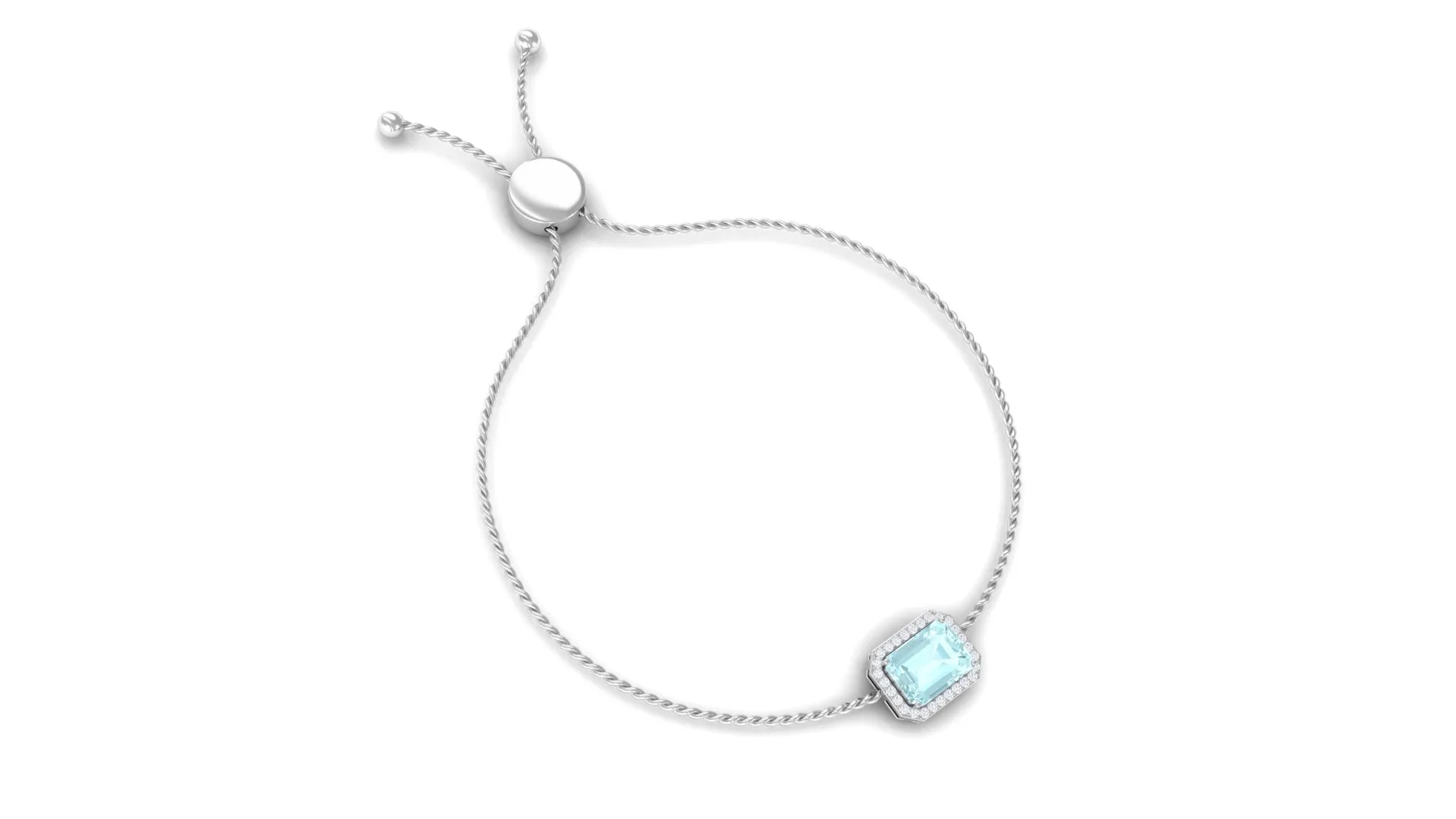 6X8 MM Emerald Cut Shape Sky Blue Topaz Bolo Chain Bracelet with Diamond Accent