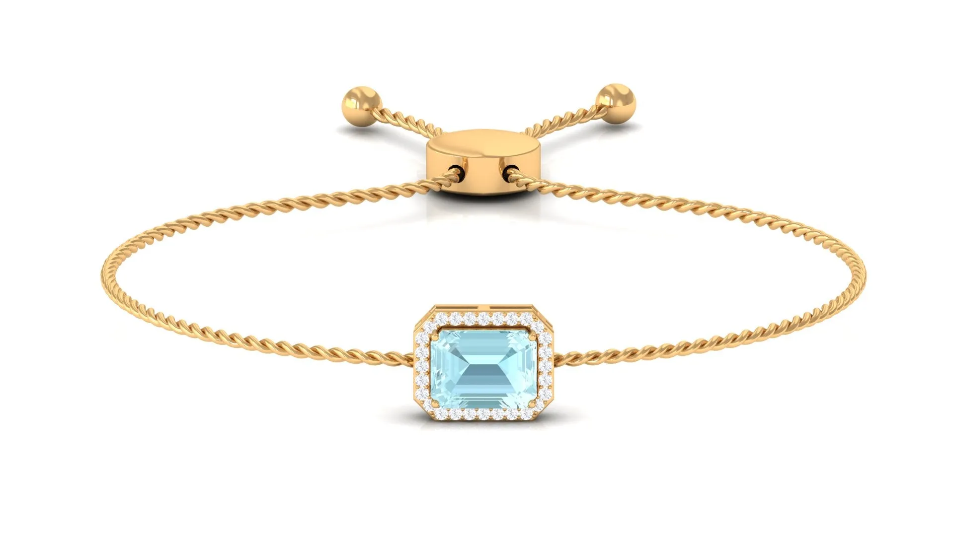 6X8 MM Emerald Cut Shape Sky Blue Topaz Bolo Chain Bracelet with Diamond Accent