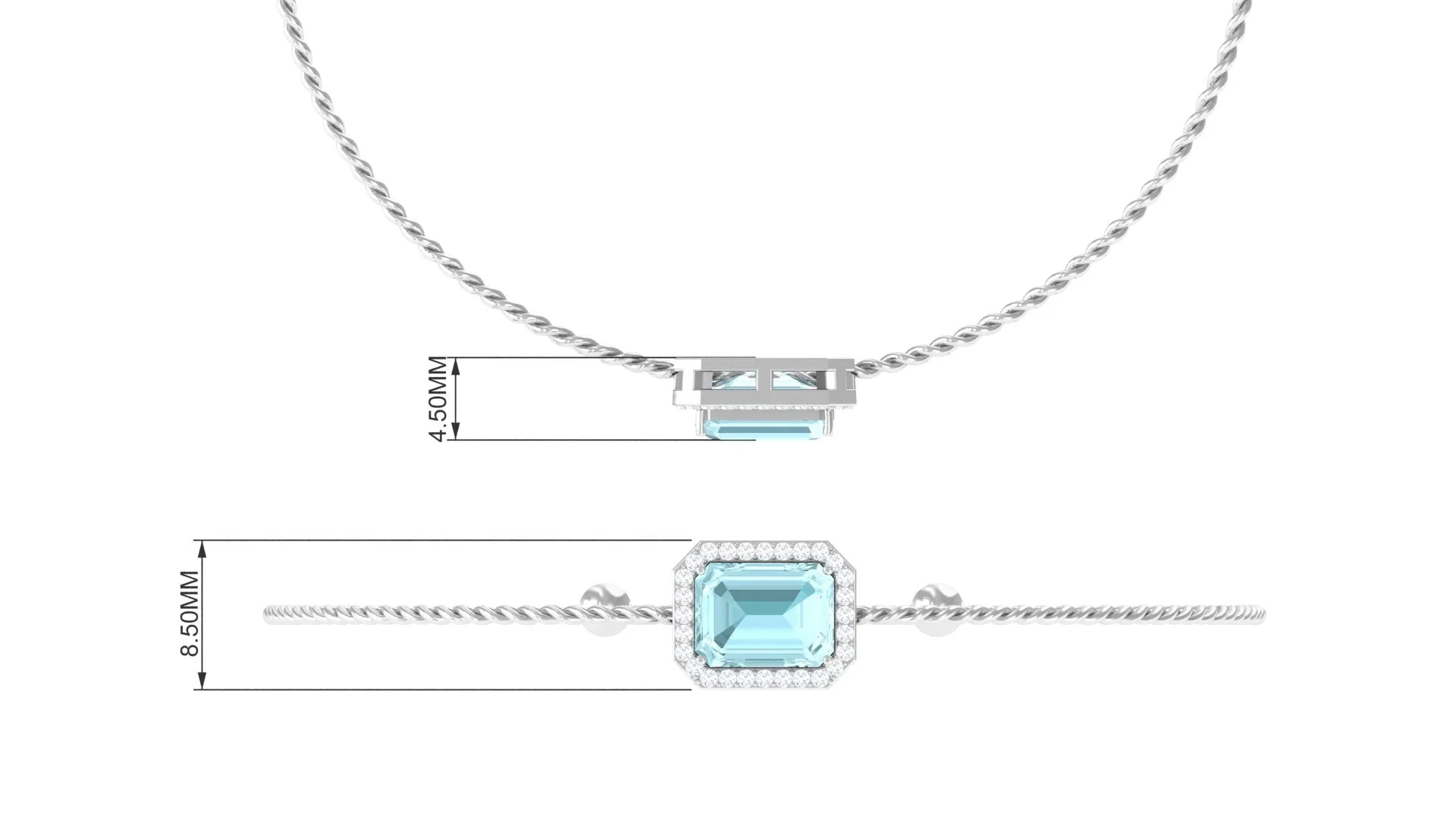 6X8 MM Emerald Cut Shape Sky Blue Topaz Bolo Chain Bracelet with Diamond Accent