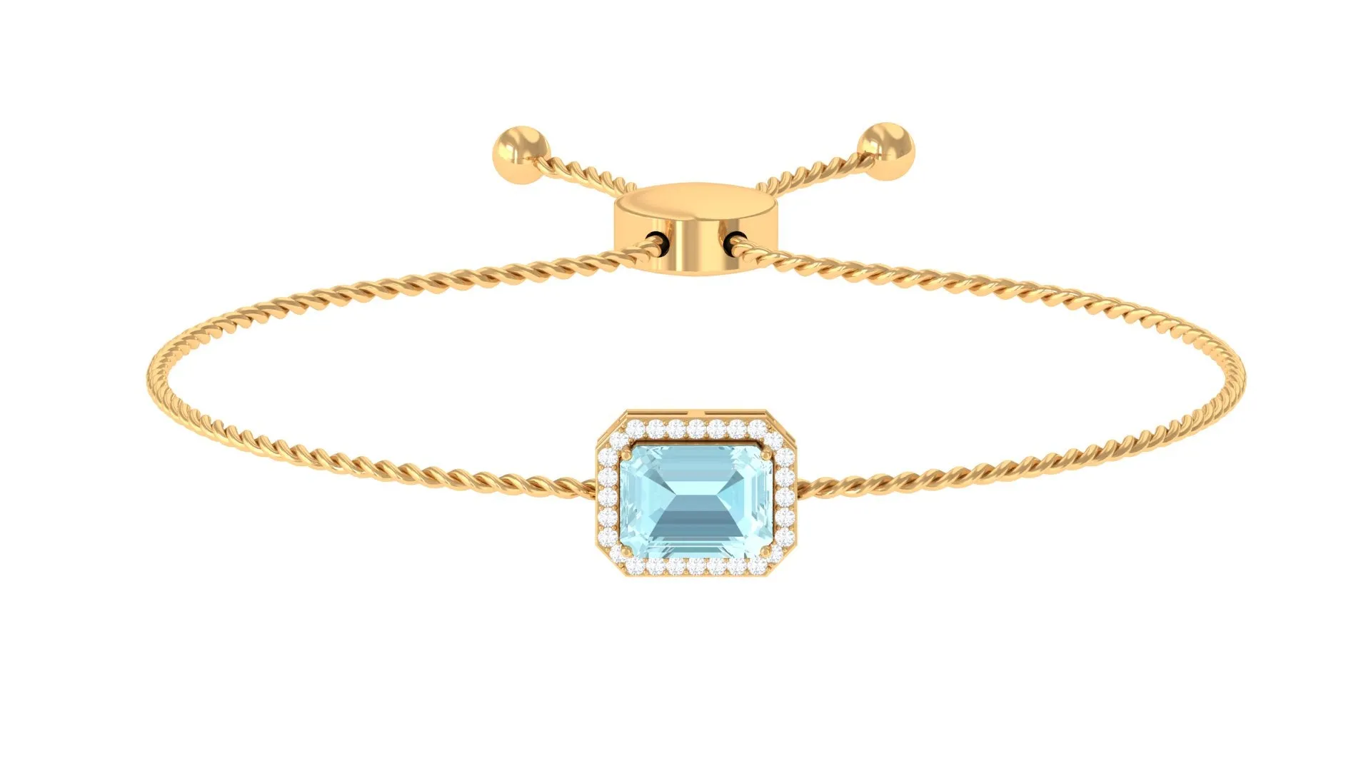 6X8 MM Emerald Cut Shape Sky Blue Topaz Bolo Chain Bracelet with Diamond Accent