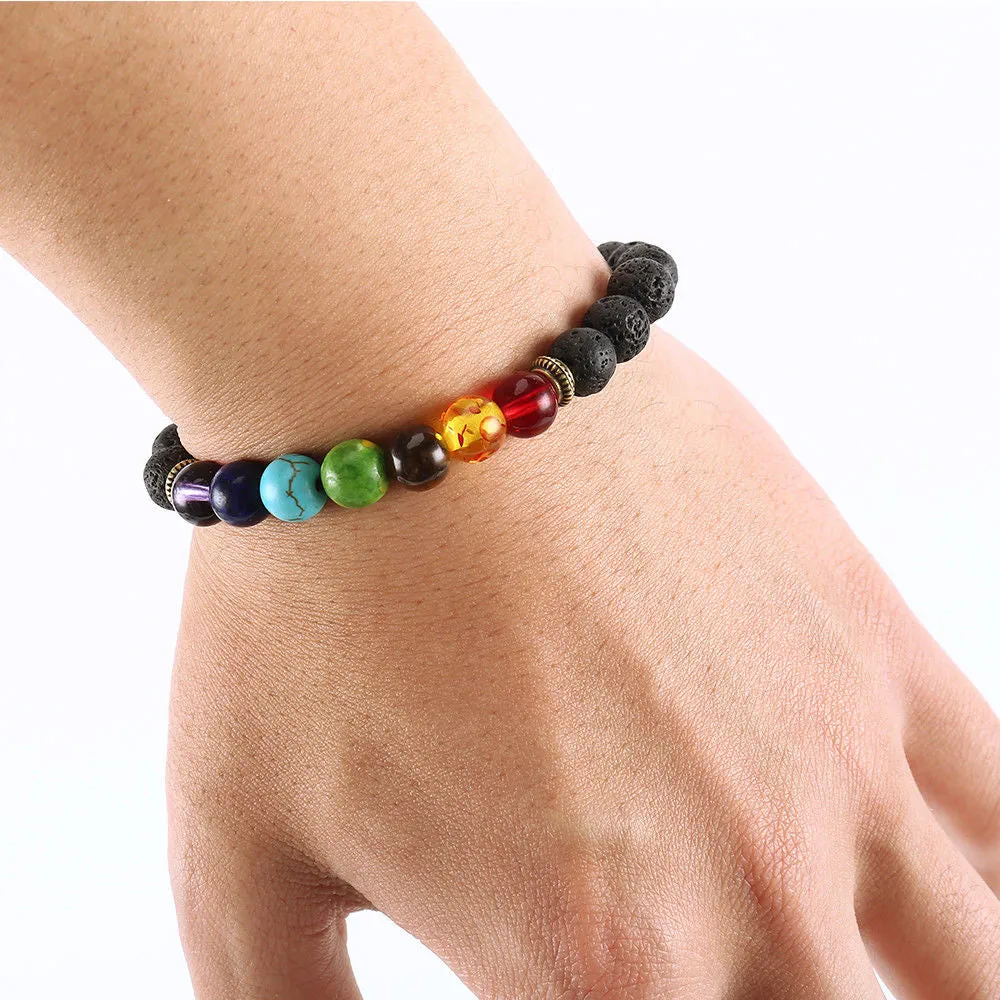 7 Chakra Healing Natural Stone Bead Bracelet Adjustable Lava Diffuser Unisex
