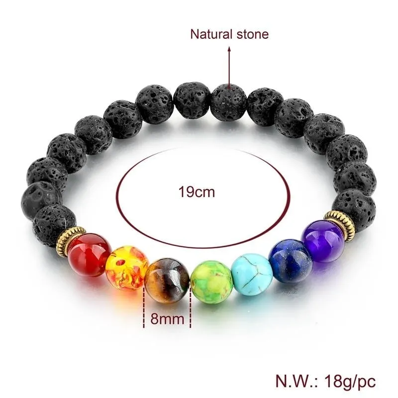 7 Chakra Healing Natural Stone Bead Bracelet Adjustable Lava Diffuser Unisex