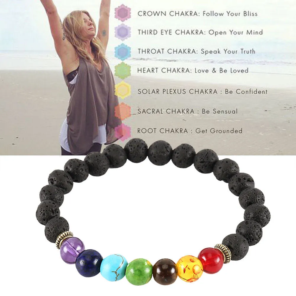 7 Chakra Healing Natural Stone Bead Bracelet Adjustable Lava Diffuser Unisex