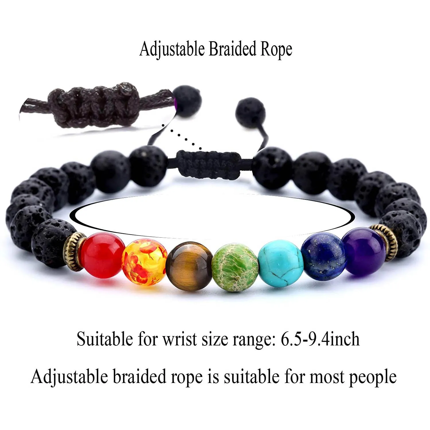 8mm Lava Rock 7 Chakras Braided Bracelet