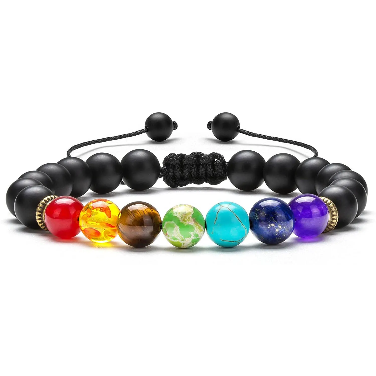 8mm Lava Rock 7 Chakras Braided Bracelet