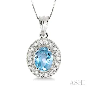 8x6 MM Oval Cut Aquamarine and 1/3 ctw Round Cut Diamond Pendant in 14K White Gold with Chain