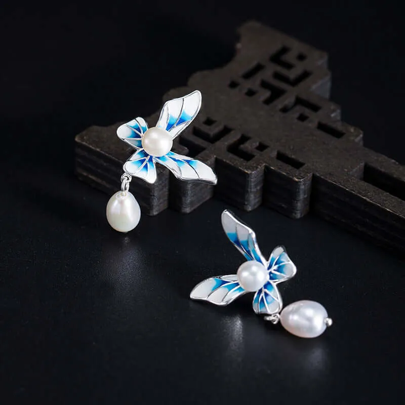 925 Silver Blue and White Gradient Pearl Earrings