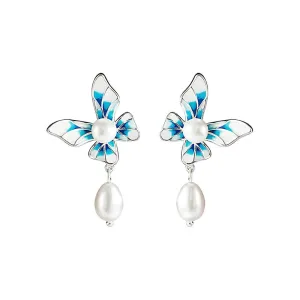 925 Silver Blue and White Gradient Pearl Earrings