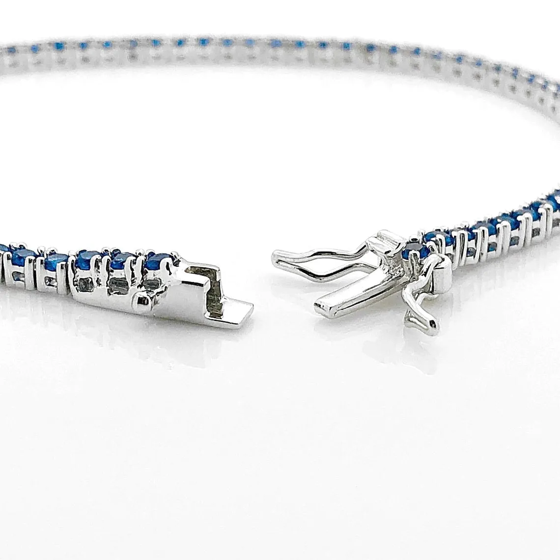 925 Sterling Silver Created Round Cut Blue Sapphire Tennis Bracelet