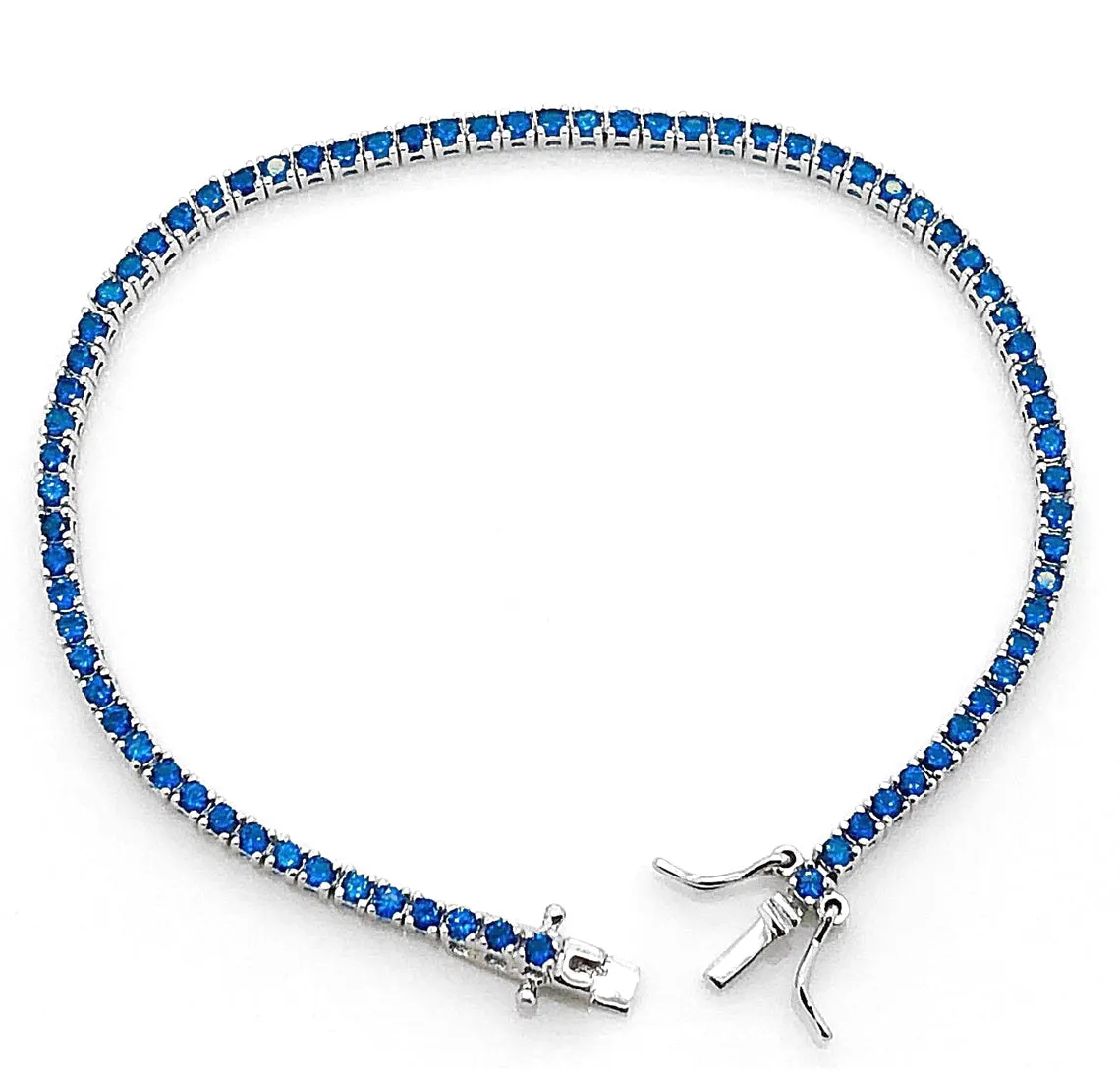 925 Sterling Silver Created Round Cut Blue Sapphire Tennis Bracelet