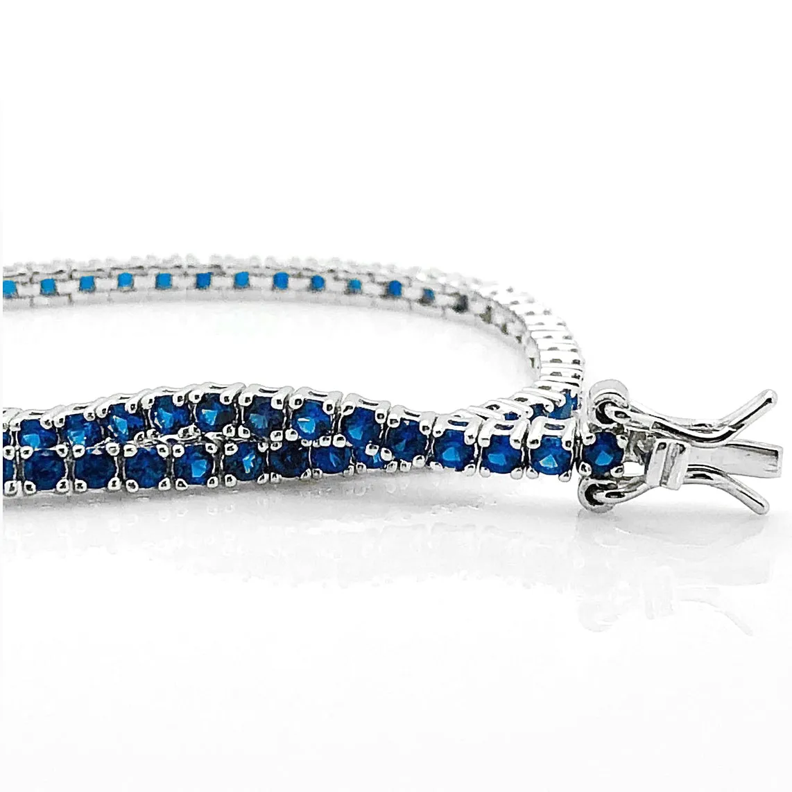 925 Sterling Silver Created Round Cut Blue Sapphire Tennis Bracelet