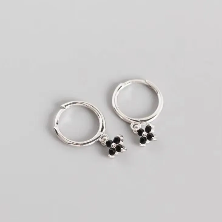 925 Sterling Silver Flower Huggie Hoop Earrings