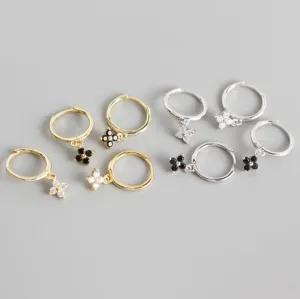 925 Sterling Silver Flower Huggie Hoop Earrings