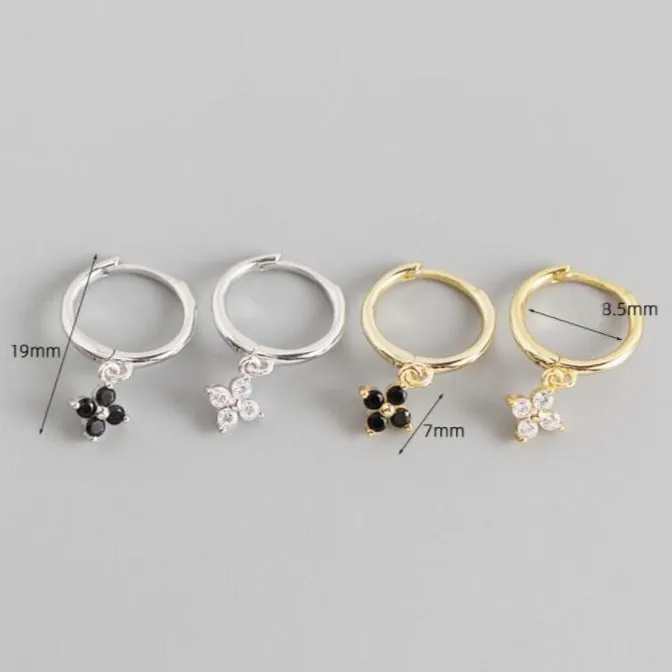 925 Sterling Silver Flower Huggie Hoop Earrings
