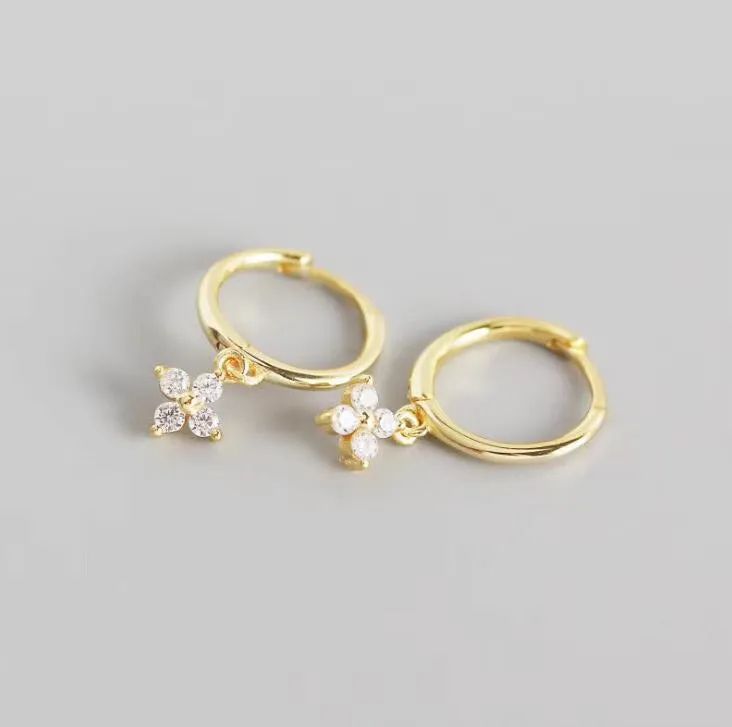 925 Sterling Silver Flower Huggie Hoop Earrings
