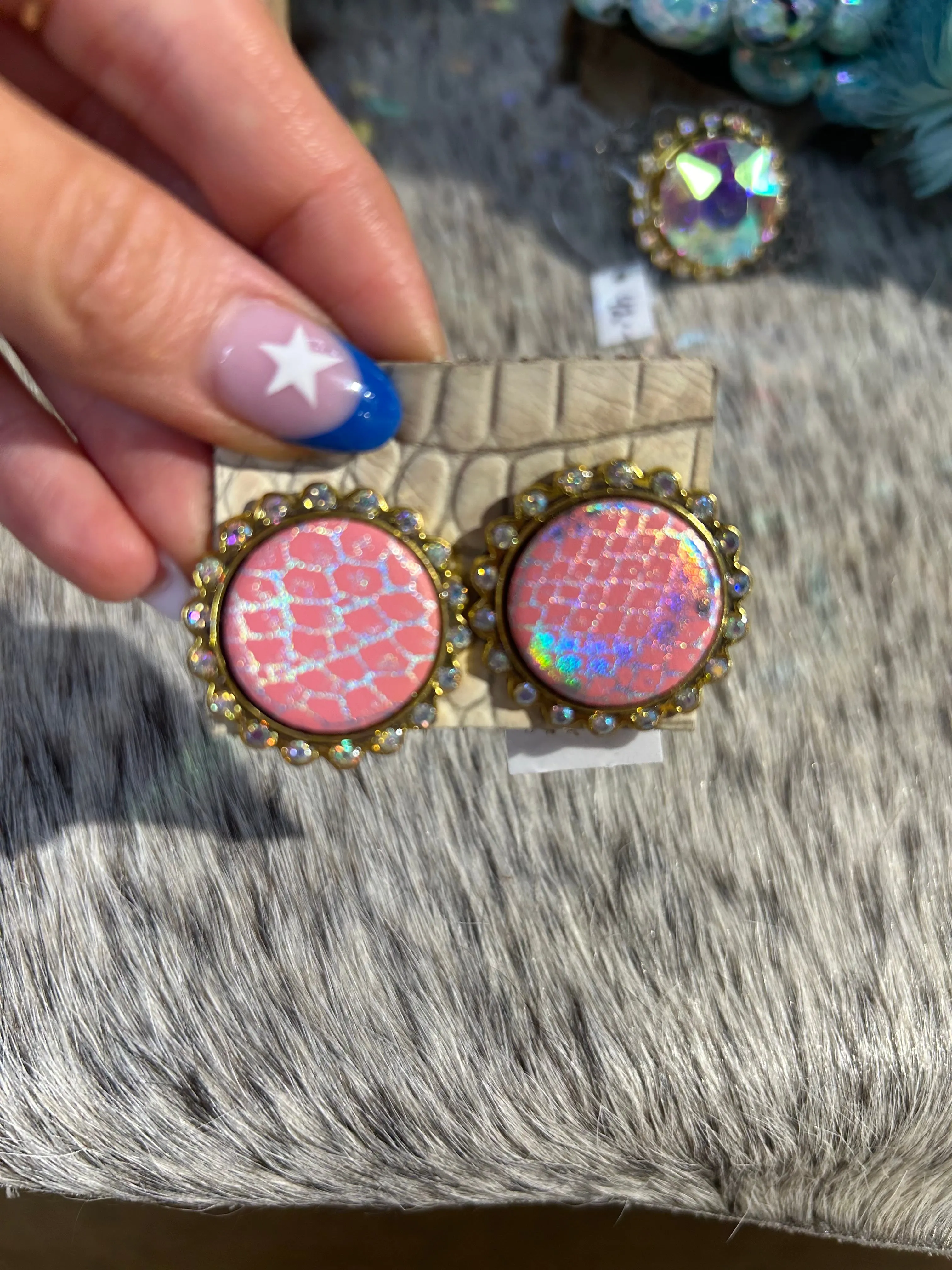 AB Stud Earrings - Pink Metallic Mix