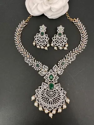 AD Diamond Finish Color Stone Short Necklace